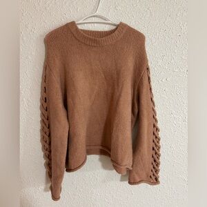 Coco + Carmen Brown Sweater with Braided Sleeves